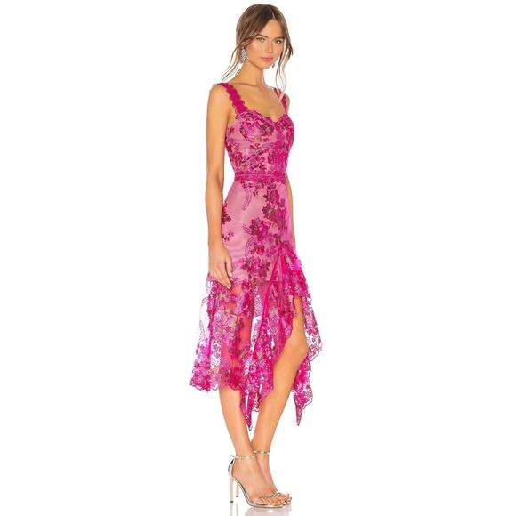 Bronx and Banco Eva Midi Dress Fuchsia Pink Lace Floral Women's 2 - Picture 3 of 12